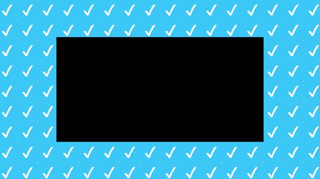 Animated Seamless Pattern Of Breathing White Checkmark Symbols On A Blue Background With Transparent Text Area In Center, Seamless Loop, Codec ProRes 4444 with alpha channel, 4K Horizontal Video