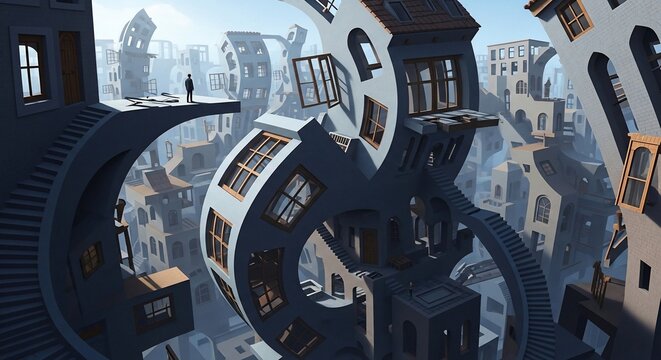 Abstract cityscape architectural illusion