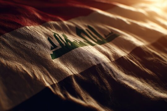 Close up of a rippling national flag under golden sunlight, fabric texture