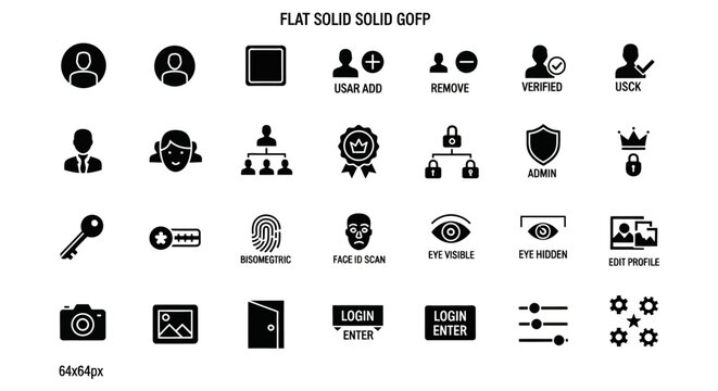Flat solid icons depict business communication and technology in a modern style setting.