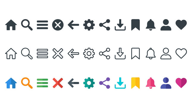A collection of various colorful icons depicting objects and symbols on a white background.