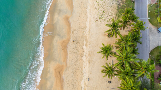Aerial top-down view of a scenic beach in Thailand.