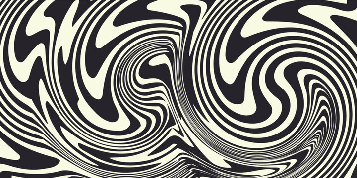 Pattern with wavy, curves lines. Optical art background. Wave design black and white. Digital image with a psychedelic stripes. Vector illustration