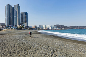 사진촬영,모래사장,고층아파트,정자해수욕장,해파랑길,무룡동,북구,울산 © JinChang