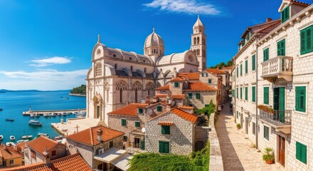 Fototapeta premium Charming Coastal Cityscape with Historic Architecture