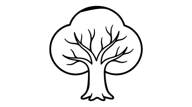 Minimalist outline illustration depicting a stylized tree with a strong trunk and branching canopy, ideal for nature-themed designs, environmental concepts, and graphic symbols