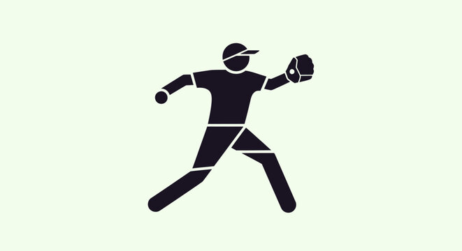 Silhouette of a baseball pitcher in mid-throw, wearing a cap and glove, against a light green background.