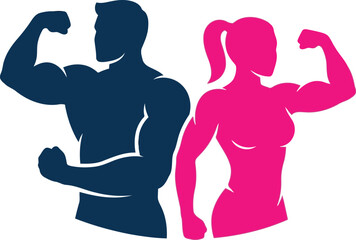 Fototapeta na wymiar Strong muscular man and fit woman showing muscles in a gym fitness concept illustration