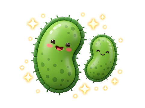 Cute green bacteria characters microorganisms 3D illustration