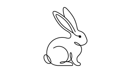 Fototapeta premium Minimalist single line drawing of a cute fluffy rabbit sitting and looking to the side, a simple contour illustration of a bunny