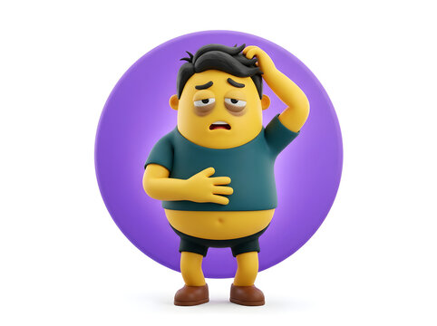 3D character illustration of a sick boy with tired eyes