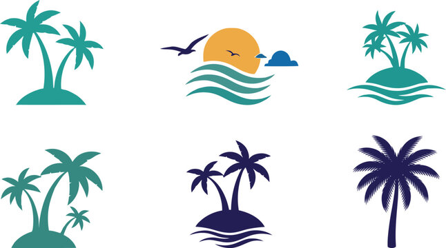 Tropical island vector graphics palm trees waves and sunsets perfect for summer designs and vector art
