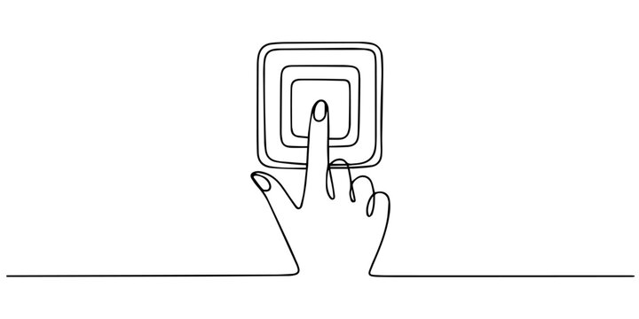 Continuous one line drawing of a human finger pressing a light switch button on the wall, Single one line drawing hand turn off the lamp. Earth hour concept. Continuous line draw design graphic vector