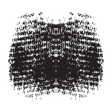 Abstract Rorschach inkblot test design with symmetrical black grunge texture.