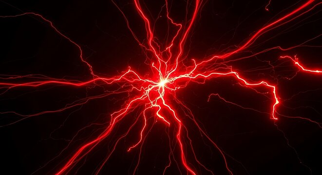 Red Lightning Energy Burst - Intense Power Emanating from a Central Point.