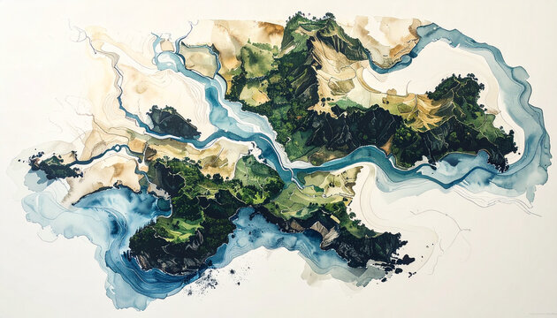 Abstract aerial landscape painting