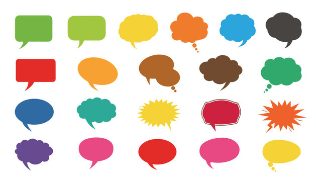 Vector set of colorful speech bubbles and thought balloons
