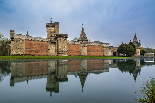 Franzensburg castle Laxenburg lake reflection with historic architecture Austria