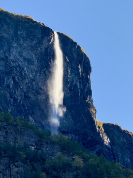 Gudvangen Norway -  a cold, blue and clear autumn day by the fjord