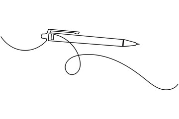Obraz premium Ballpoint pen continuous one line drawing minimalist style for writing and office concept vector