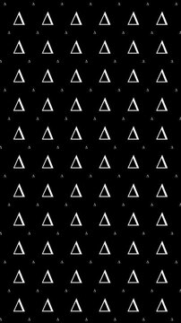 Animated Seamless Pattern Of Delta Triangle Symbols With Glitch Effect On A Black Background, Seamless Loop, 4K 9:16 Vertical Video