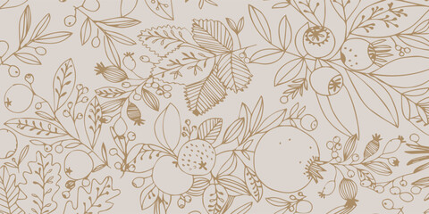 Fototapeta premium Elegant Botanical Line Art Pattern with Subtle Color Accents.