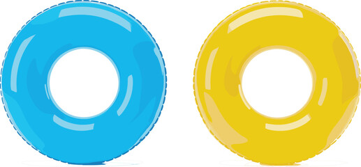 Glossy inflatable swim rings blue and yellow pool floats isolated summer vacation beach accessories vector illustration © MstNadiya