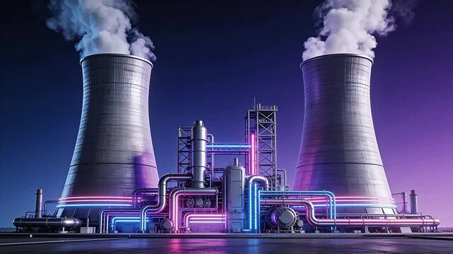 Industrial power plant with cooling towers