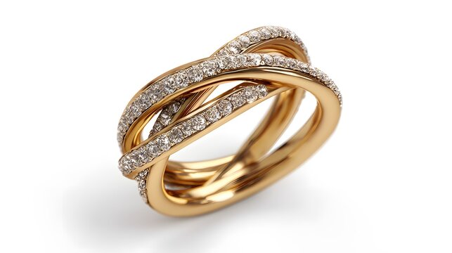 Luxury Gold Criss Cross Diamond Ring on Reflective White Background