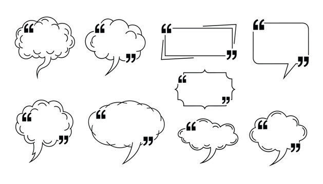 Vector set of hand drawn speech bubbles with quotation marks isolated on white background