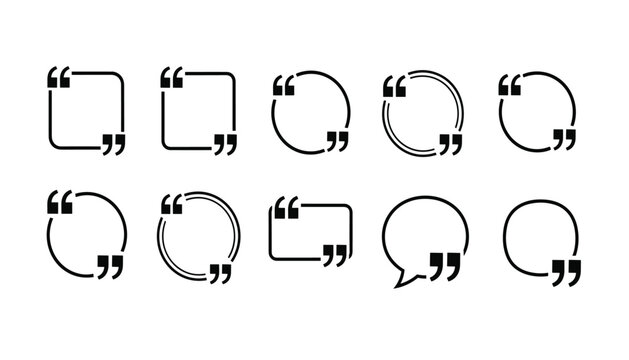 Vector set of quote text bubbles, speech frames, and quotation marks isolated on white background