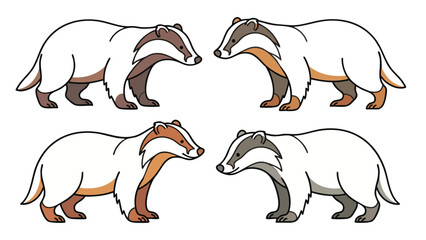 Badger Cartoon Set Different Color Variations Side View Animal Illustration © welyalfian