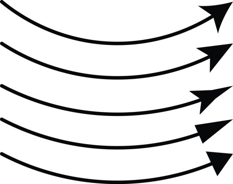 Collection of five black curved arrows on a white background, symbolizing movement, progress, and direction for presentations and web design.