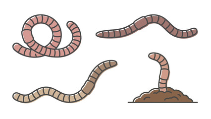 Fototapeta premium Earthworm Cartoon Vector Set Soil Worm Illustration Collection