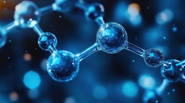 glowing blue molecular chain of glass-like atoms conveying futuristic scientific wonder and curiosity