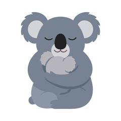 Fototapeta premium Mother Koala Hugging Baby Koala Character, Sweet Parent and Child Love Concept, Peaceful Sleeping Koala Bear Mascot Isolated on White Background Vector