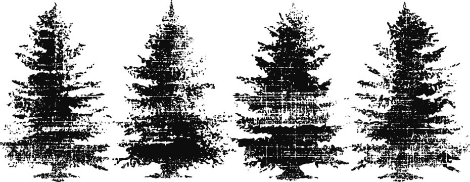 grunge pine tree silhouettes set forest evergreen coniferous tree shapes textured design elements