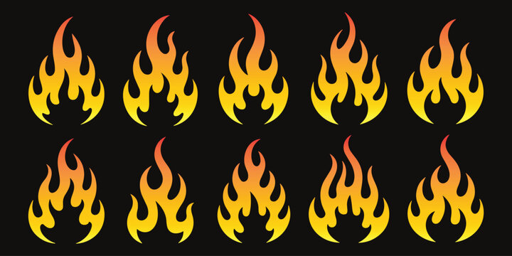 Collection of vibrant orange and yellow flame icons