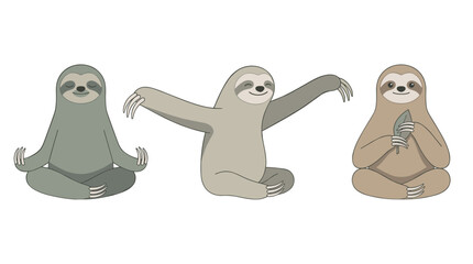 Fototapeta premium Sloth Character Collection Doing Yoga Meditation Stretching and Holding Leaf, Slow Life Concept Cute Tropical Animal Wellness Vector Illustrations