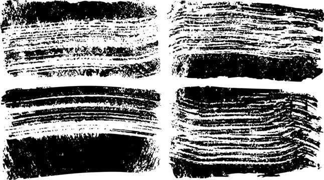 Four black dry brush strokes on white background abstract textured grunge design elements for creative art and graphic projects