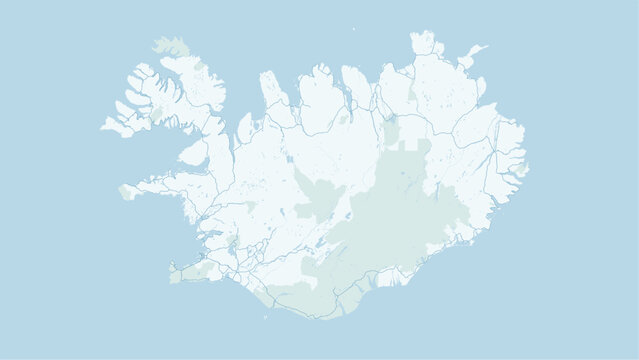 Modern minimalist black and white vector map of Iceland. High-quality SVG illustration of the island's coastline, Reykjavik, and geographic layout for travel posters, infographics, and web design.