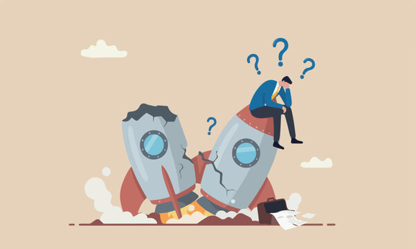 Fail business company bigger one fall crash launching space rocket metaphor of new business failure