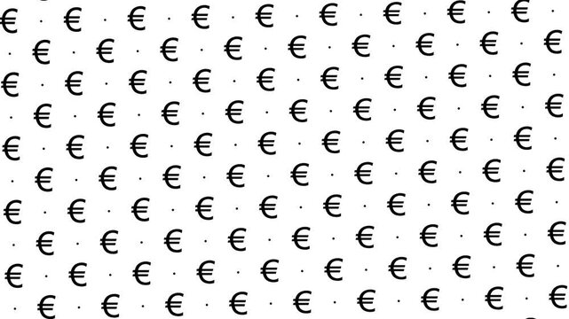 Animated Seamless Pattern Of Euro Currency Symbols And Dots With Vortex Animation On A White Background, Seamless Loop, 4K Horizontal Video