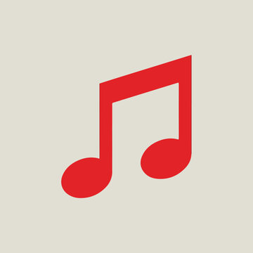 A red eighth note on beige background