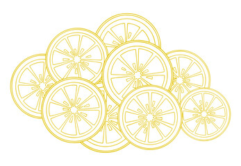 Fototapeta premium Orange fruit slices pattern yellow citrus line art background vector design set.