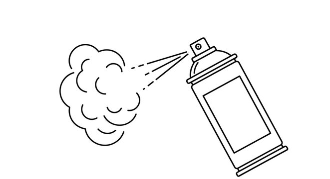 Aerosol spray can line icon showing a mist cloud being dispensed for paint, deodorant, or household air freshener.