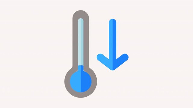 Animated thermometer icon with blue liquid, accompanied by a downward arrow to indicate a decreasing temperature. Ideal for weather forecasting, cooling systems, or UI temperature control.