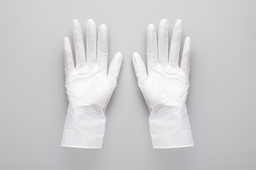 Obraz premium Medical gloves on a grey background represent hygiene and protection in healthcare settings