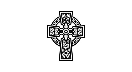 Obraz premium Intricate Celtic Cross Symbol with Traditional Knotwork Design on a White Background