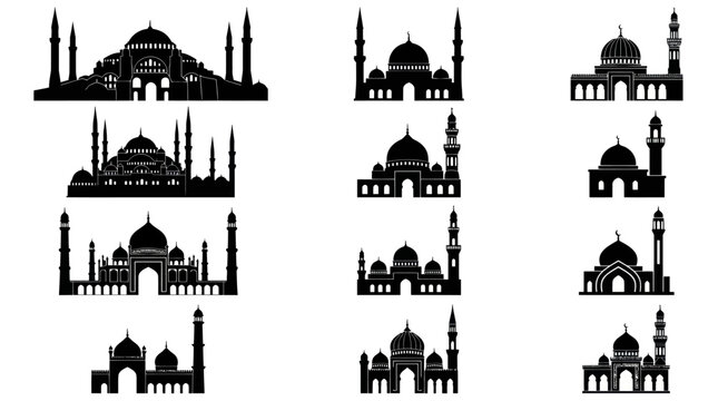 Black  White Silhouette Mosques Icons - Islamic Architecture Collection